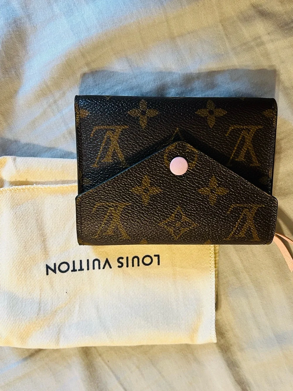 Louis Vuitton Monogram Canvas Wallet with Pink Snap Closure